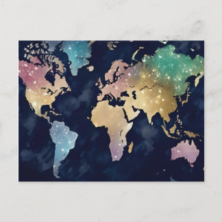 Postale Carte du monde de Parties scintillant étincelante 
