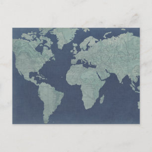 Postale Carte du monde du lin bleu