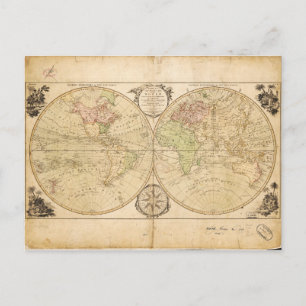 Postale Carte du monde par Carington Bowles (1791)