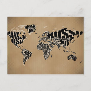 Postale Carte du monde typographique
