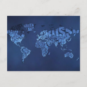 Postale Carte du monde typographique (Nuit)
