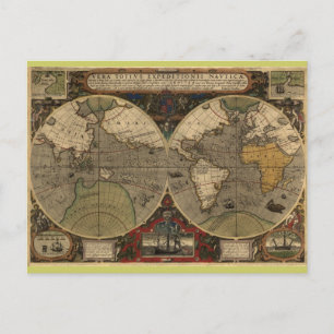 Postale Carte du monde Vintage 1595 par Jodocus Hondius