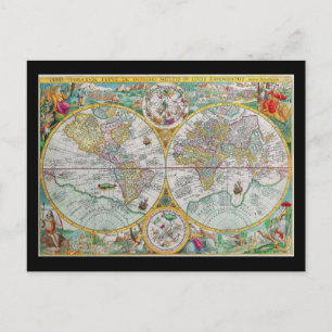 Postale Carte du Vieux Monde avec des oeuvres colorées