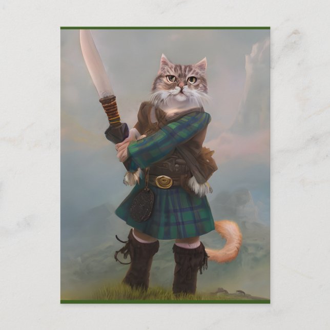 Postale Carte écossaise Braveheart Scottish Highlander Cat (Devant)