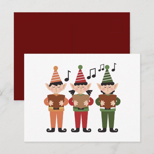 Postale Carte Elfs Chantant Festive (Devant / Derrière)