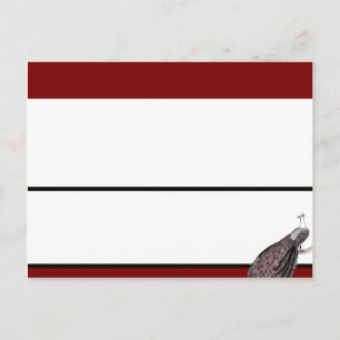 Postale Carte Endroit Écrite Peacock Rouge Noir Blanc