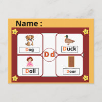 Carte flash de la lettre D de l'alphabet éducatif 