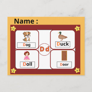Postale Carte flash de la lettre D de l'alphabet éducatif