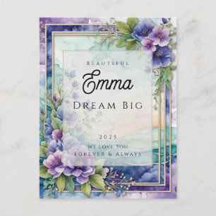 Postale Carte Fleurie Violette Aquarelle avec Message Pers