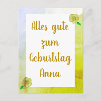 Postale Carte Floral Happy Birthday personnalisée en allem
