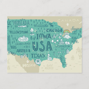 Postale Carte gribouillée des États-Unis