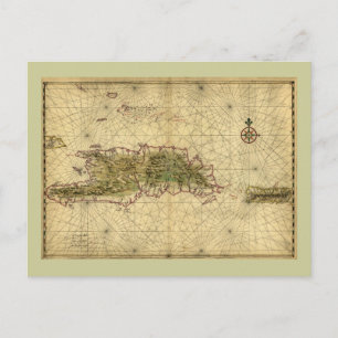 Postale Carte historique de 1639 d'Hispaniola - Joan Vinck