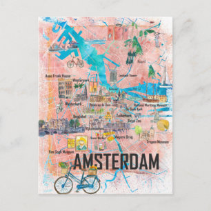 Postale Carte illustrée d'Amsterdam Pays-Bas avec routes