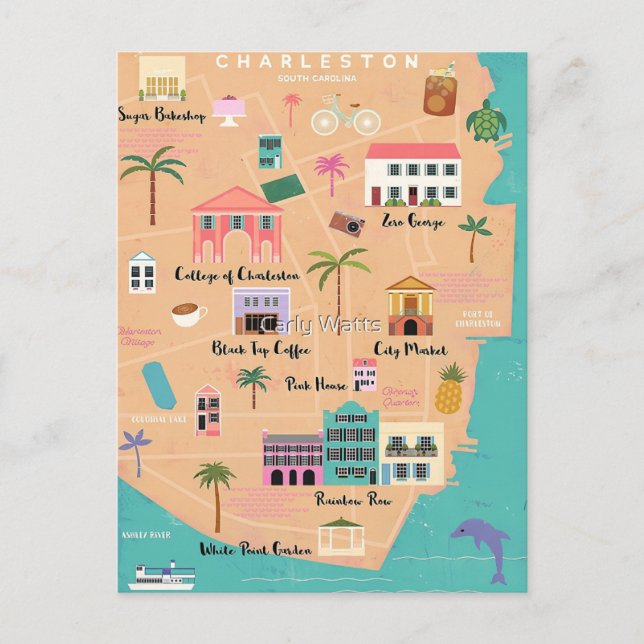 Postale Carte illustrée de Charleston (Devant)