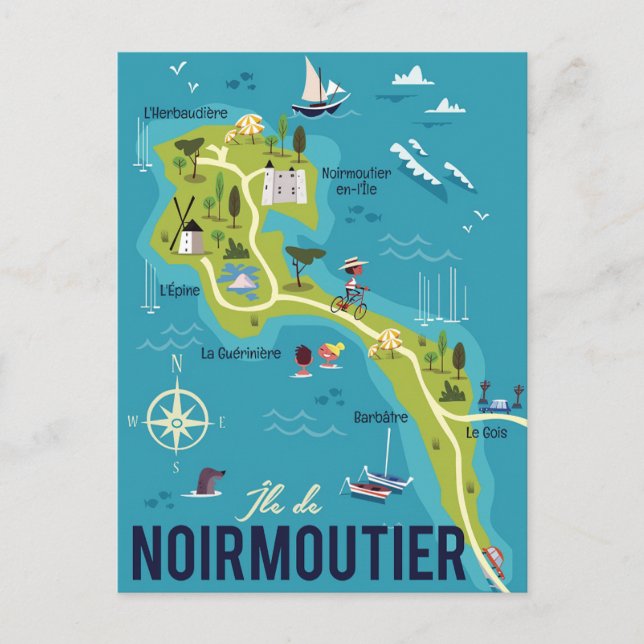 Postale Carte illustrée de l'île de Noirmoutier (Devant)