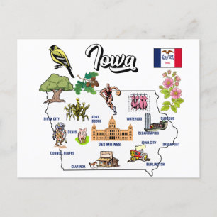 Postale Carte illustrée de l'Iowa aux États-Unis