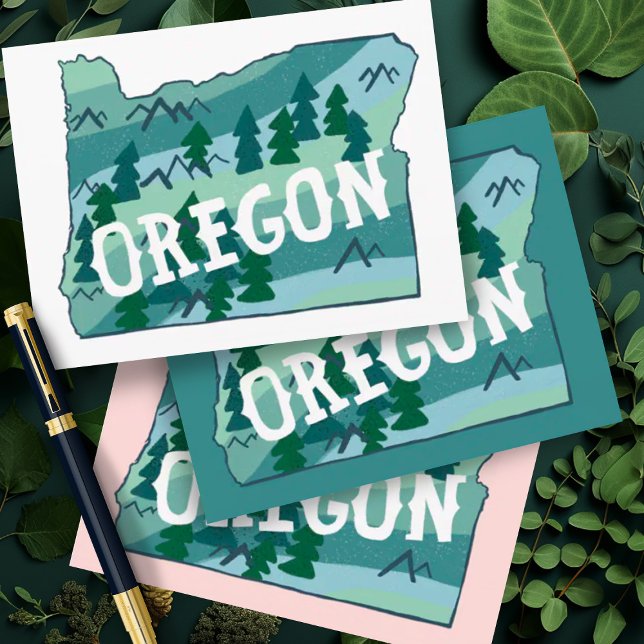 Postale Carte illustrée de l'Oregon (Oregon illustrated map postcard in a variety of colors. Add your own text to customize)