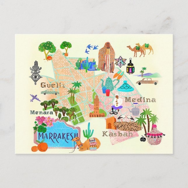 Postale Carte illustrée de Marrakech (Devant)
