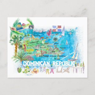 Postale Carte illustrée de voyage de la République dominic