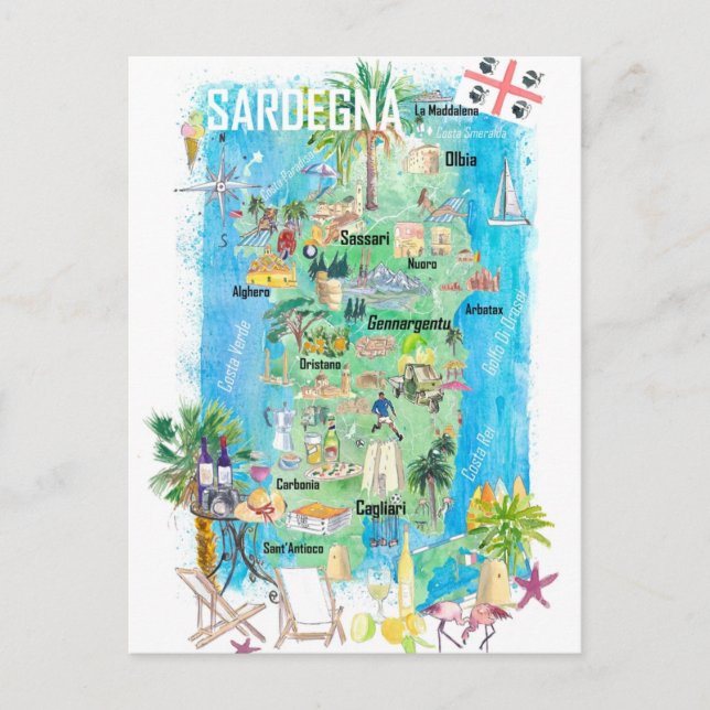 Postale Carte illustrée de voyage de Sardaigne  (Devant)