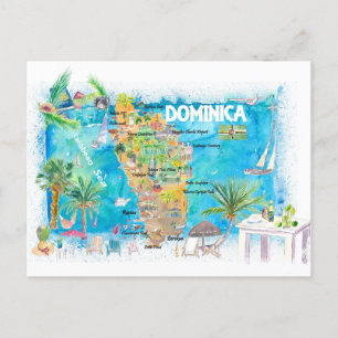 Postale Carte illustrée de voyage des Antilles de la Domin