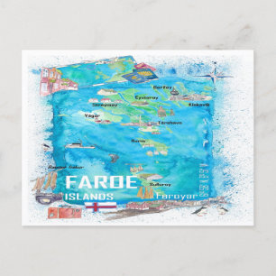 Postale Carte illustrée de voyage des îles Féroé
