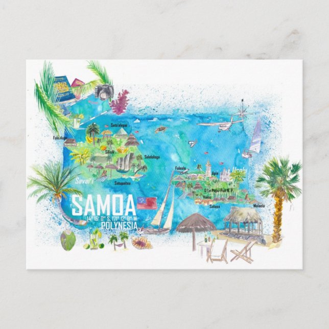 Postale Carte illustrée des îles de voyage de Samoa (Devant)