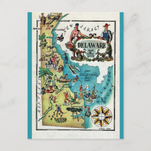 Postale Carte illustrée du Delaware sous forme de carte po