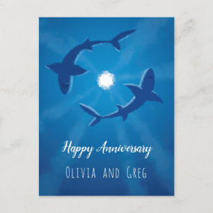 Postale Carte Joyeuse Anniversaire Requins Couple Silver M