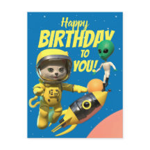 Carte joyeux anniversaire astronaute et extraterre