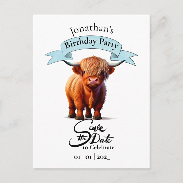 Postale Carte joyeux anniversaire garçon vache (Devant)