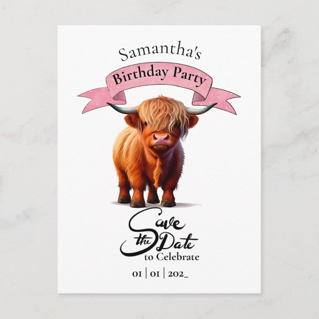 Postale Carte joyeux anniversaire vache fille (Devant)