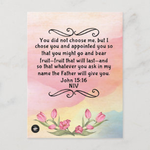 Postale Carte mémoire de versets bibliques pour Jean 15:16