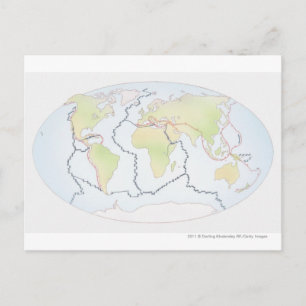 Postale Carte mondiale montrant les marges des plaques