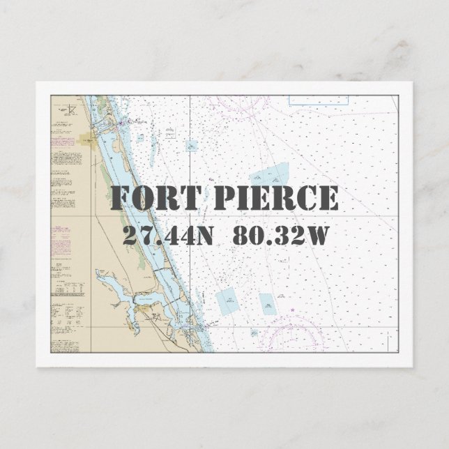 Postale Carte Nautique Fort Pierce FL Latitude Longitude (Devant)