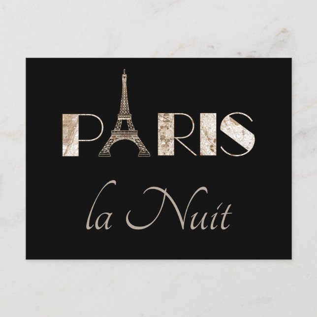 Postale Carte Paris vintage | Paris La Nuit (Devant)