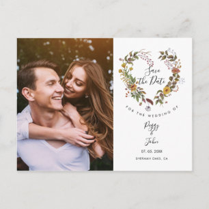 Postale Carte Photo de Faire-Part Floral en Forme de Coeur