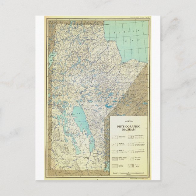 Postale Carte Physiographique du Manitoba au Canada en 186 (Devant)