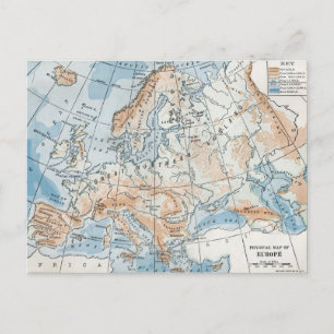 Postale Carte physique de l'Europe (1916)