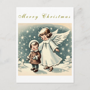 Postale Carte plate vintage de Noël avec ange et enfant