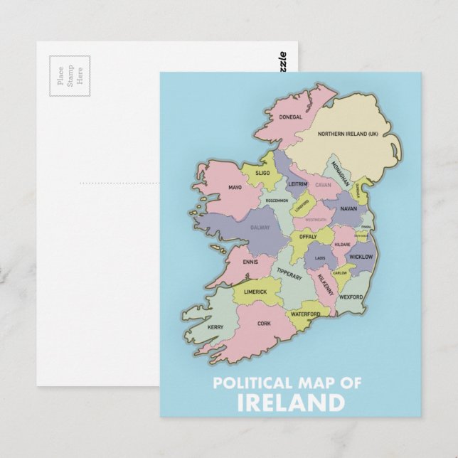 Postale Carte Politique De L'Irlande. (Devant / Derrière)