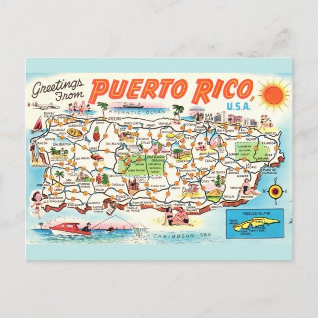 Postale Carte Porto Rico vintage (Devant)