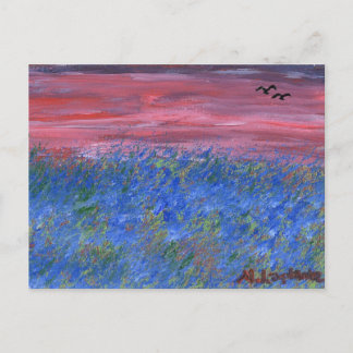 Postale Carte postale, champ bleu au coucher du soleil par