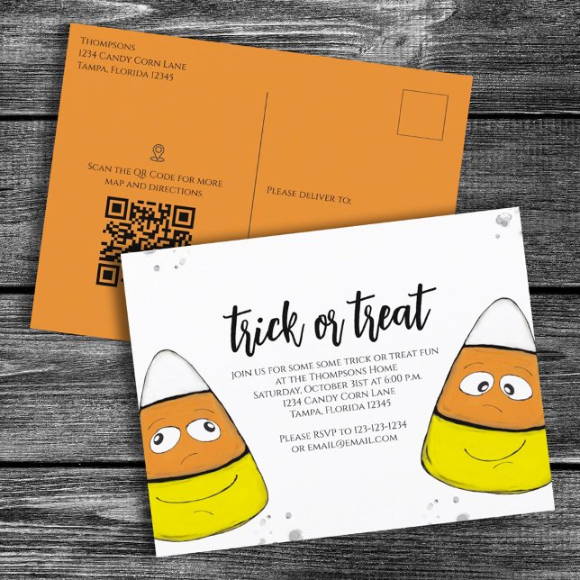 Postale Carte QR du maïs sucré pour Halloween Trick‑or‑Tre (Créateur téléchargé)