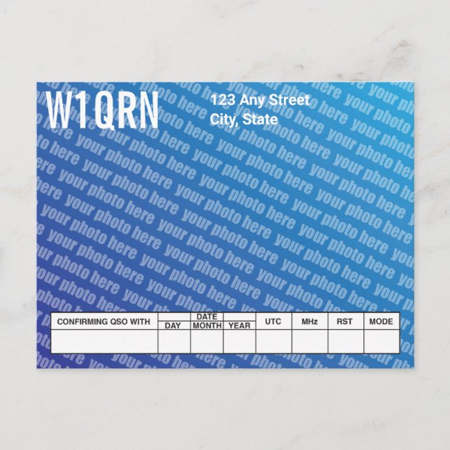 Postale Carte QSL Ajouter votre propre photo (Devant)