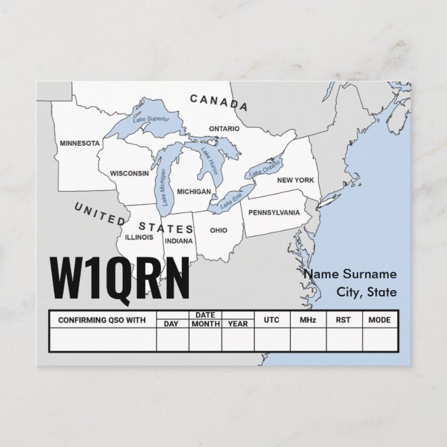 Postale Carte QSL Carte des Grands Lacs (Devant)