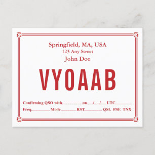 Postale Carte QSL Retro Bordure rouge Corner Ornements