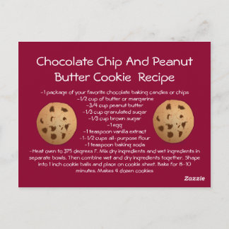 Postale Carte Recette Chocolat Chip Arachide Beurre Cookie