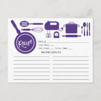 Carte Recette d'ustensiles de cuisine violet moder