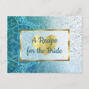 Postale Carte Recette mariage bleu Mandala & or
